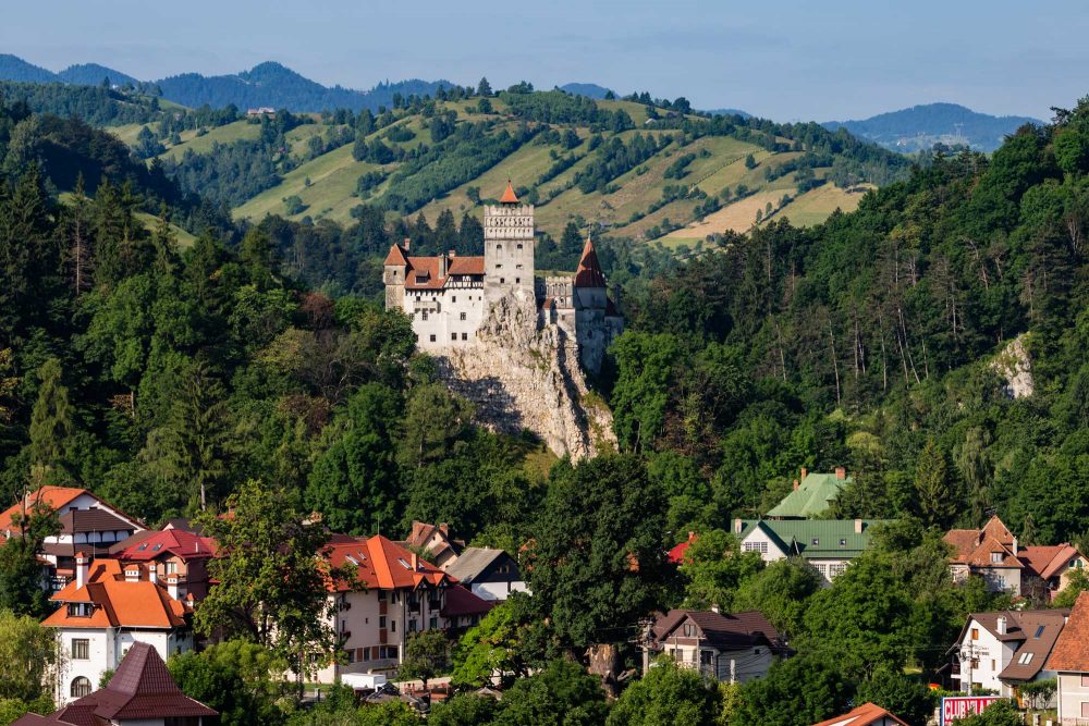 Houses And Castle In Valley, Bran, Transylvania, Romania