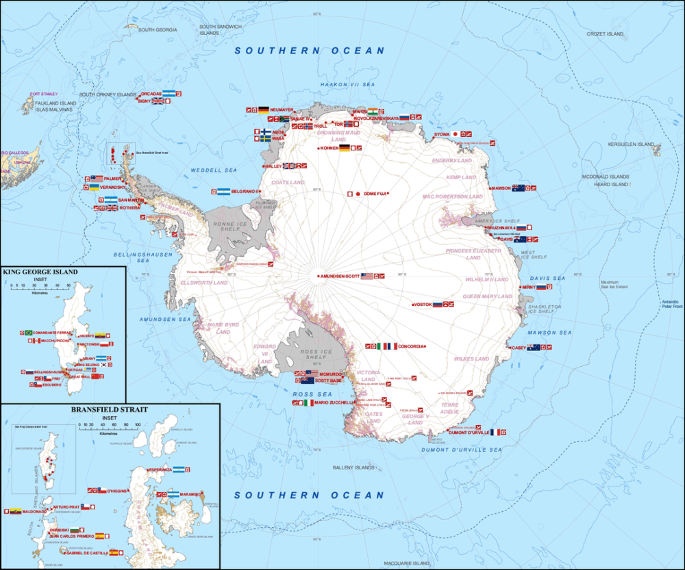 نقشه‌ ایستگاه های تحقیقاتی در جنوبگان پادکست فارسی چنل بی شکلتون